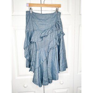 AMUR Winslow Blue Chambray Linen Blend Ruffle Asymmetrical Skirt Women's Size 12